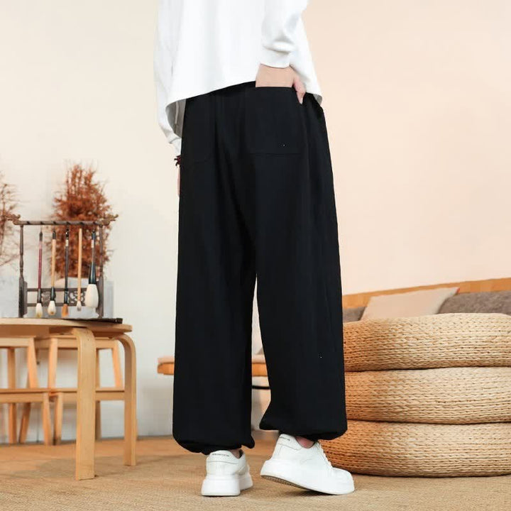 Buddha Stones Pantaloni da uomo a gamba dritta, minimalisti, con coulisse, in cotone tinta unita, ideali per l'autunno. - image 17