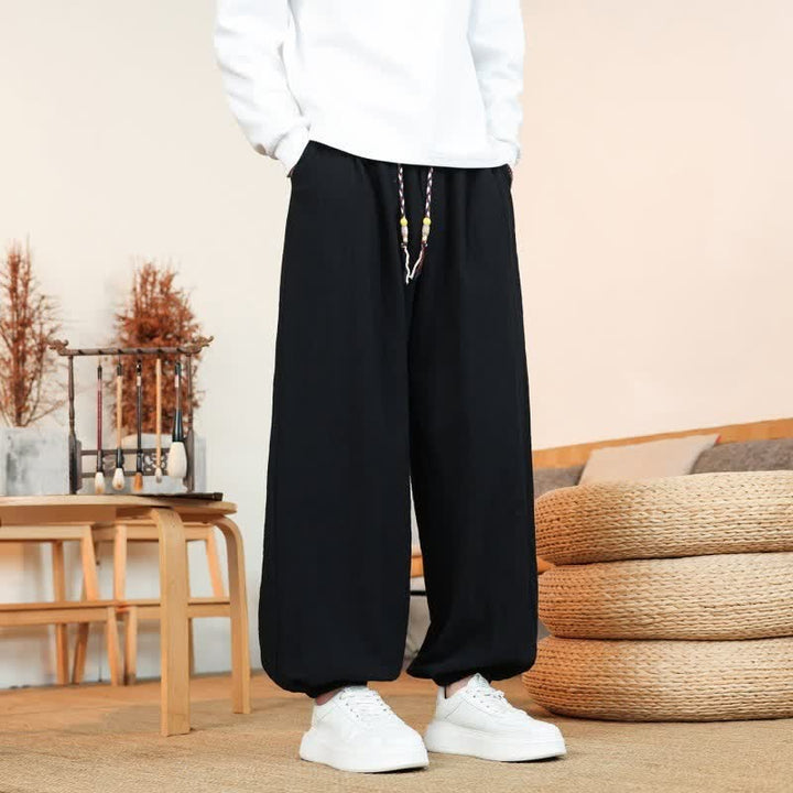 Buddha Stones Pantaloni da uomo a gamba dritta, minimalisti, con coulisse, in cotone tinta unita, ideali per l'autunno. - image 16