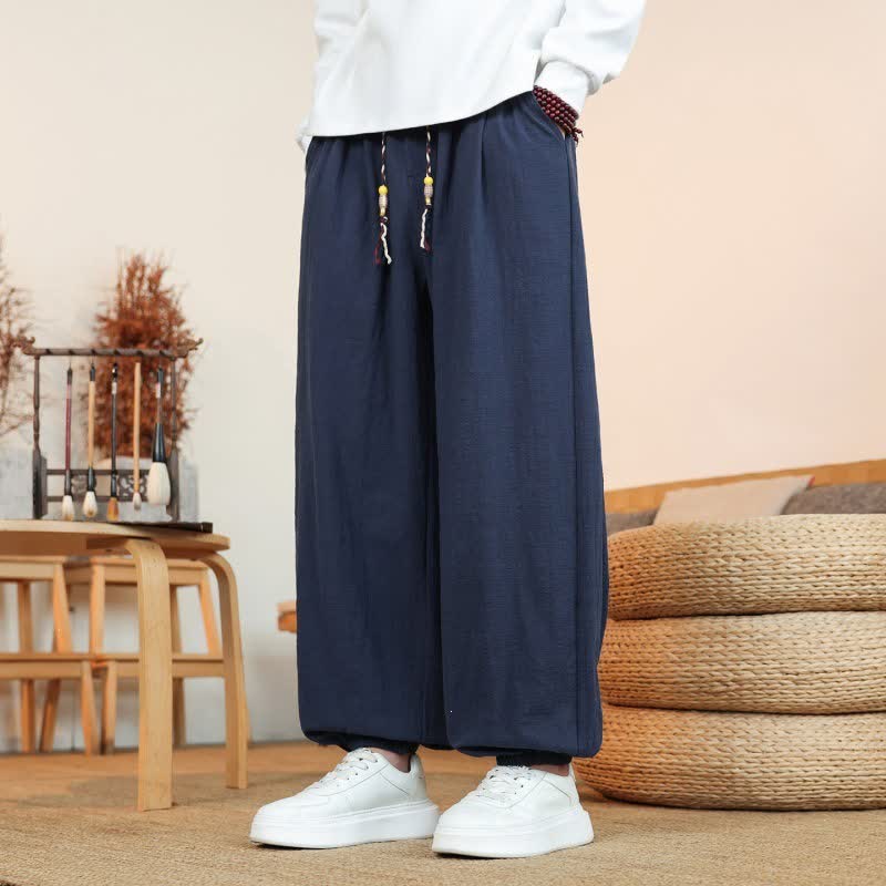 Buddha Stones Pantaloni da uomo a gamba dritta, minimalisti, con coulisse, in cotone tinta unita, ideali per l'autunno. - image 31