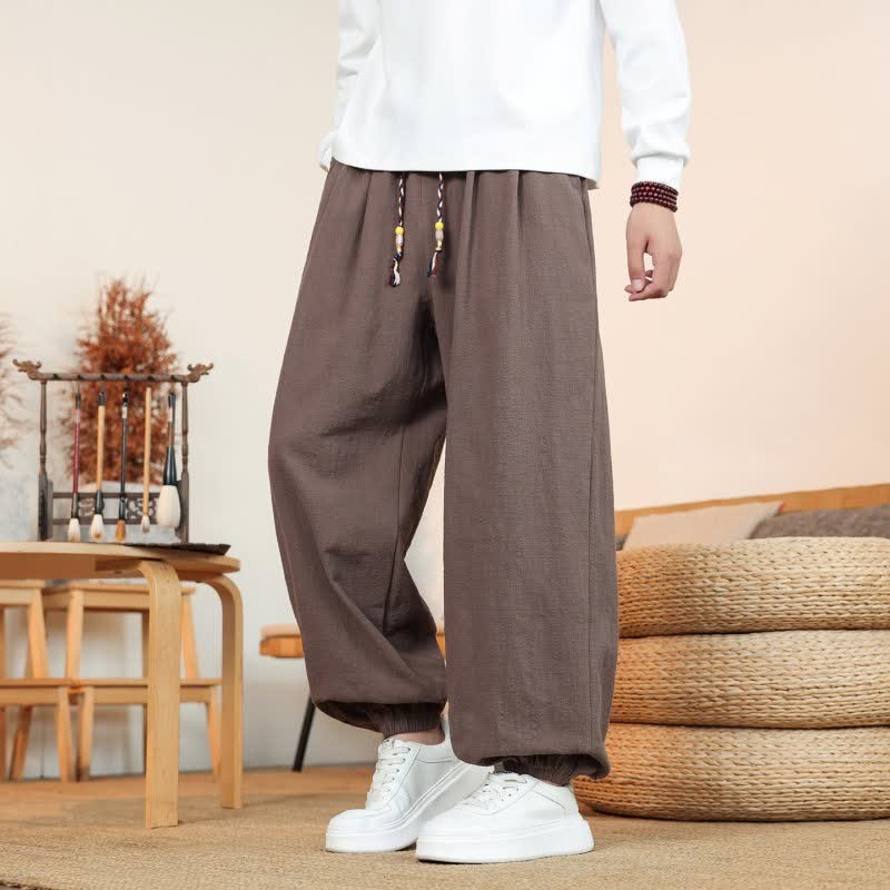 Buddha Stones Pantaloni da uomo a gamba dritta, minimalisti, con coulisse, in cotone tinta unita, ideali per l'autunno. - image 44