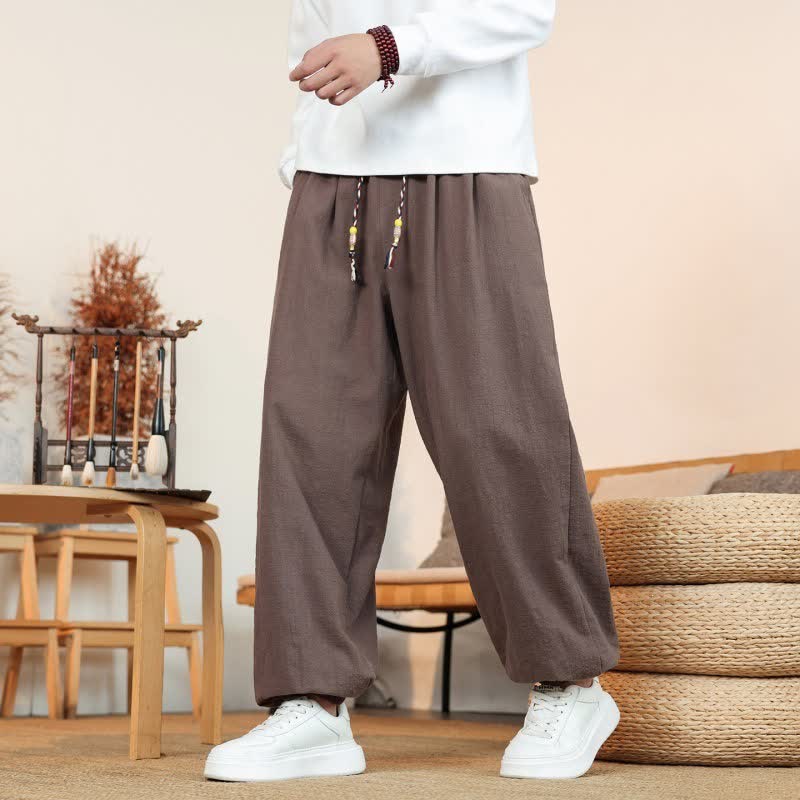 Buddha Stones Pantaloni da uomo a gamba dritta, minimalisti, con coulisse, in cotone tinta unita, ideali per l'autunno. - image 36