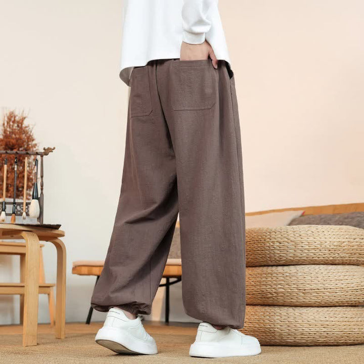 Buddha Stones Pantaloni da uomo a gamba dritta, minimalisti, con coulisse, in cotone tinta unita, ideali per l'autunno. - image 39