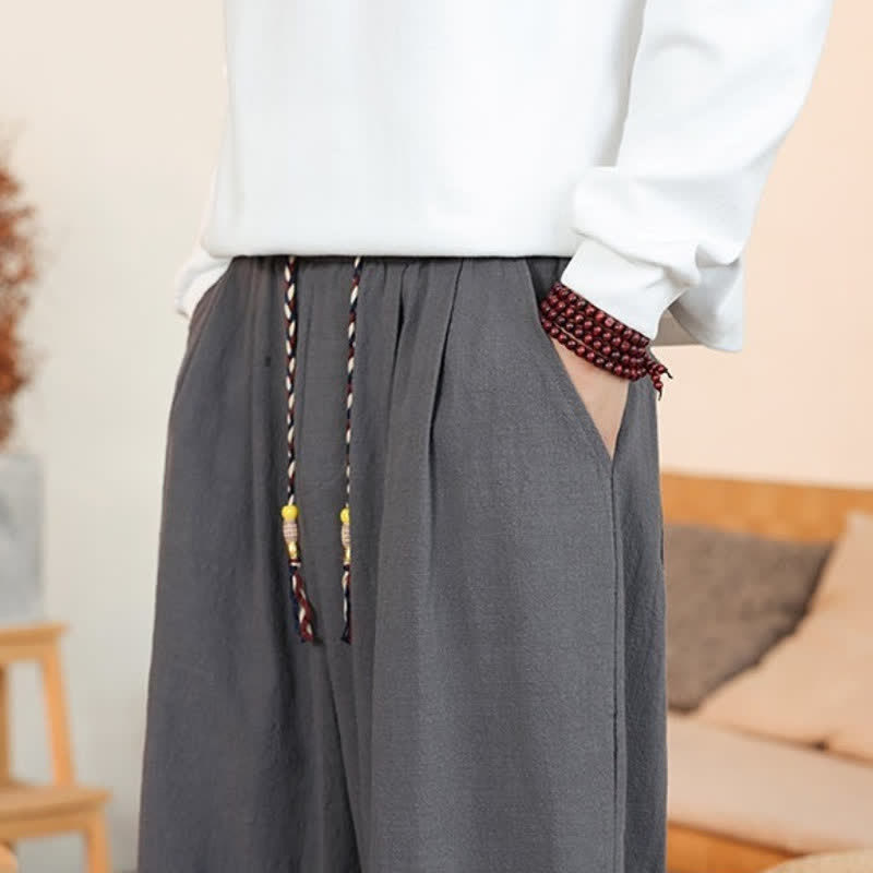 Buddha Stones Pantaloni da uomo a gamba dritta, minimalisti, con coulisse, in cotone tinta unita, ideali per l'autunno. - image 10