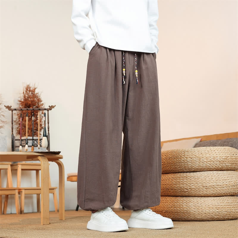 Buddha Stones Pantaloni da uomo a gamba dritta, minimalisti, con coulisse, in cotone tinta unita, ideali per l'autunno. - image 43