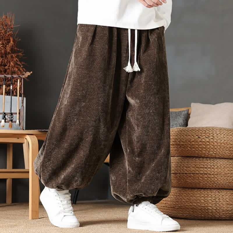Buddha Stones Pantaloni da uomo a gamba dritta, stile vintage, con coulisse, tinta unita, per autunno/inverno. - image 1