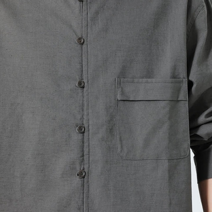 Buddha Stones Camicia da uomo a maniche lunghe in cotone tinta unita, stile Tang, con colletto alla coreana, ideale per l'autunno. - image 31