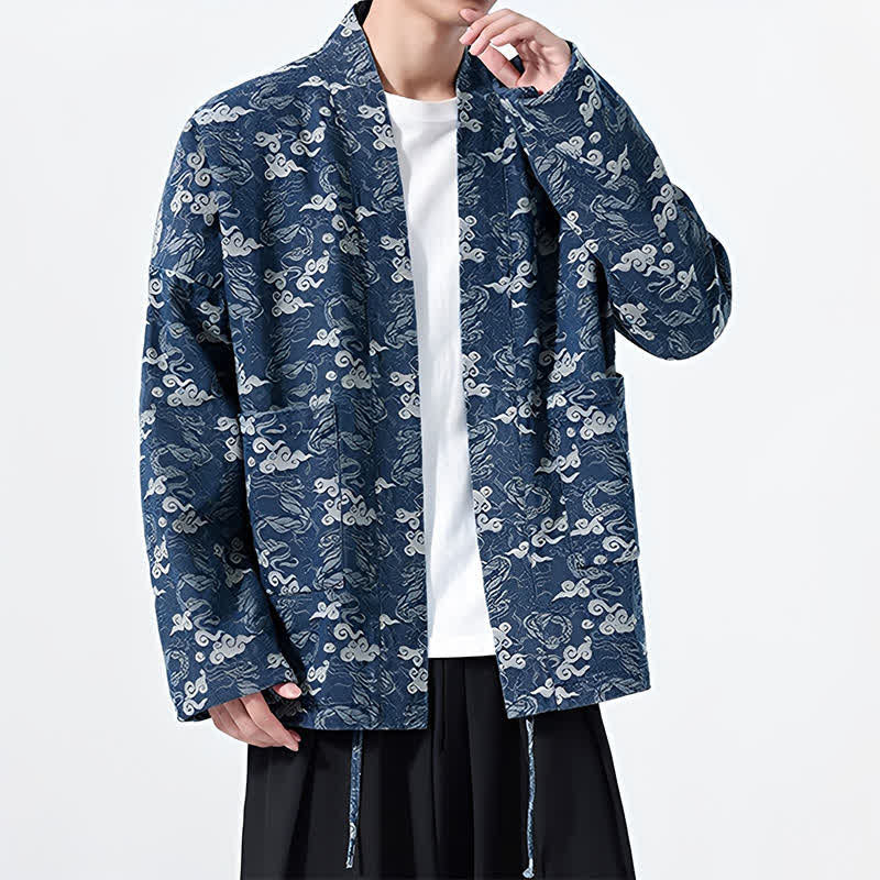 Buddha Stones Kimono da uomo in cotone con coulisse, ideale per primavera/autunno, stile casual, con motivo astratto a nuvole. - image 1