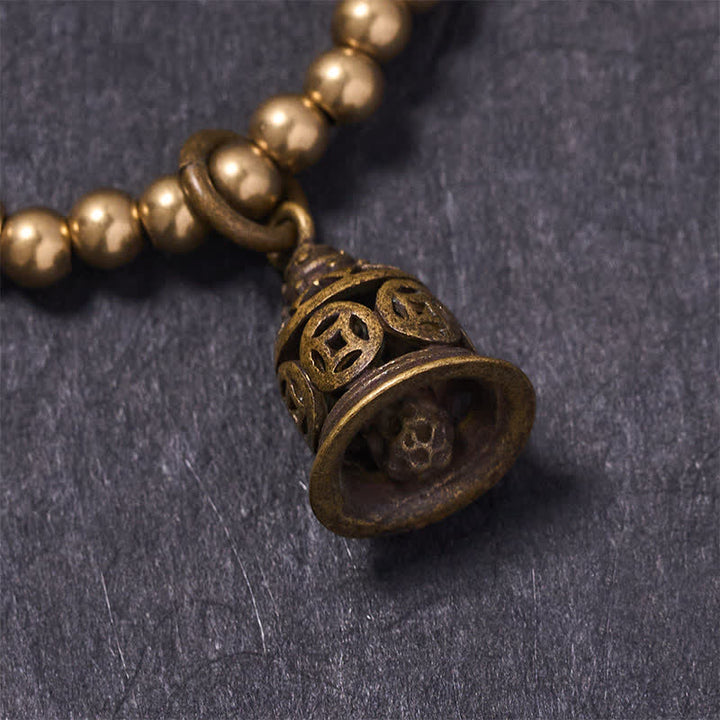 Buddha Stones Braccialetto con campanellina e perline di rame, monete di rame cinesi e ricchezza - image 3