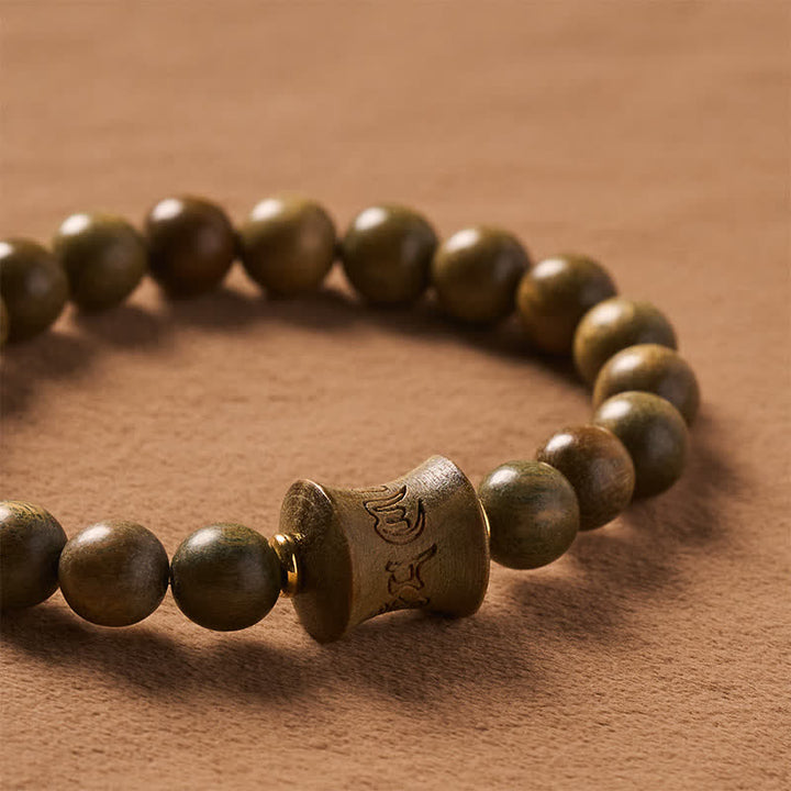 Buddha Stones Bracciale da meditazione con perline rotonde in legno di sandalo verde - image 4
