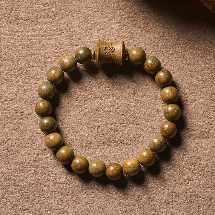 Buddha Stones Bracciale da meditazione con perline rotonde in legno di sandalo verde - image 2