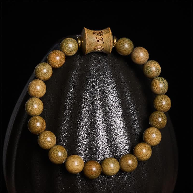 Buddha Stones Bracciale da meditazione con perline rotonde in legno di sandalo verde - image 3