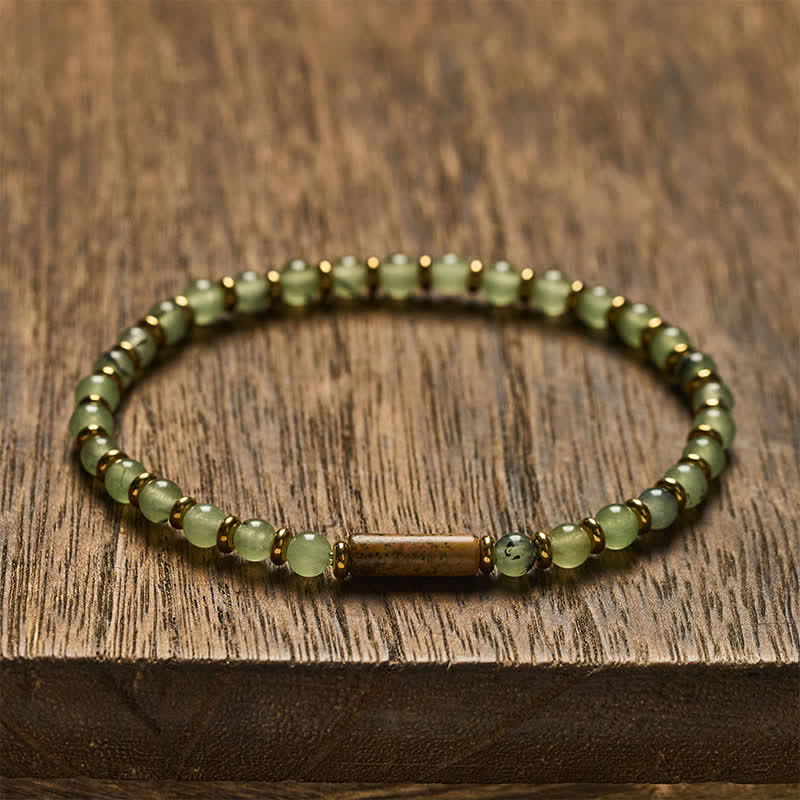 Buddha Stones Bracciale rotondo con perline di diaspro e agata verde a forma di uva - Immagine di diaspro (Coraggio ♥ Saggezza) - image 0
