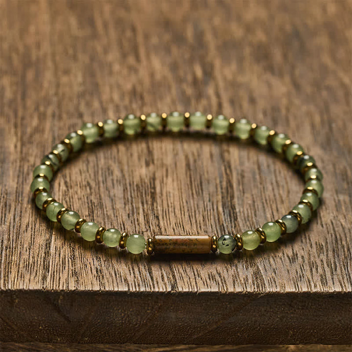 Buddha Stones Bracciale rotondo con perline di diaspro e agata verde a forma di uva - Immagine di diaspro (Coraggio ♥ Saggezza) - image 0