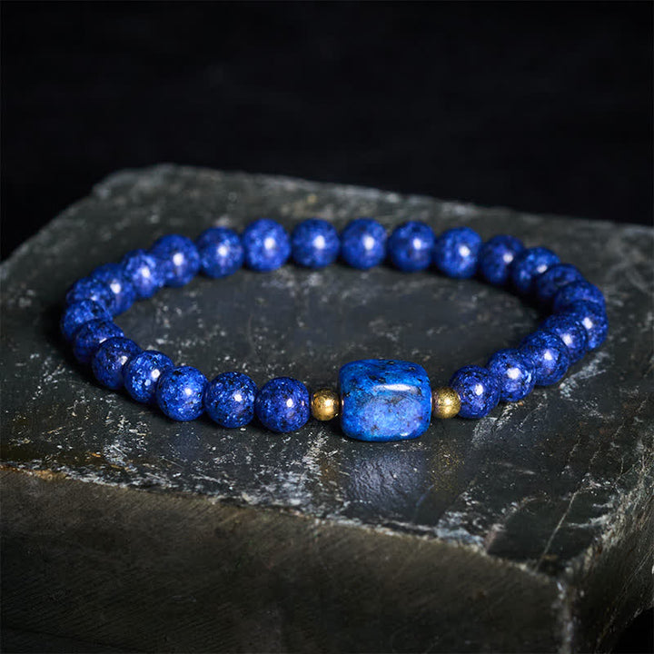 Buddha Stones Bracciale minimalista elastico con perline di lapislazzuli e simbolo di saggezza. - Lapislazzuli (Equilibrio ♥ Serenità) - image 0