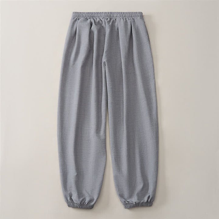 Buddha Stones Pantaloni lunghi da uomo basici retrò con coulisse, tinta unita, modello harem con tasche. - image 14