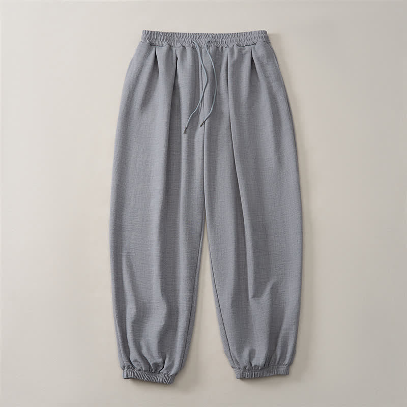 Buddha Stones Pantaloni lunghi da uomo basici retrò con coulisse, tinta unita, modello harem con tasche. - image 13