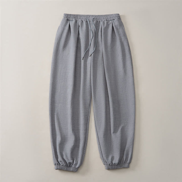 Buddha Stones Pantaloni lunghi da uomo basici retrò con coulisse, tinta unita, modello harem con tasche. - image 13