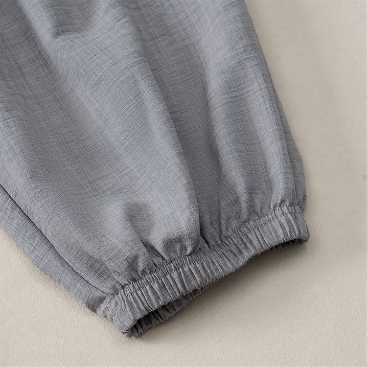 Buddha Stones Pantaloni lunghi da uomo basici retrò con coulisse, tinta unita, modello harem con tasche. - image 18