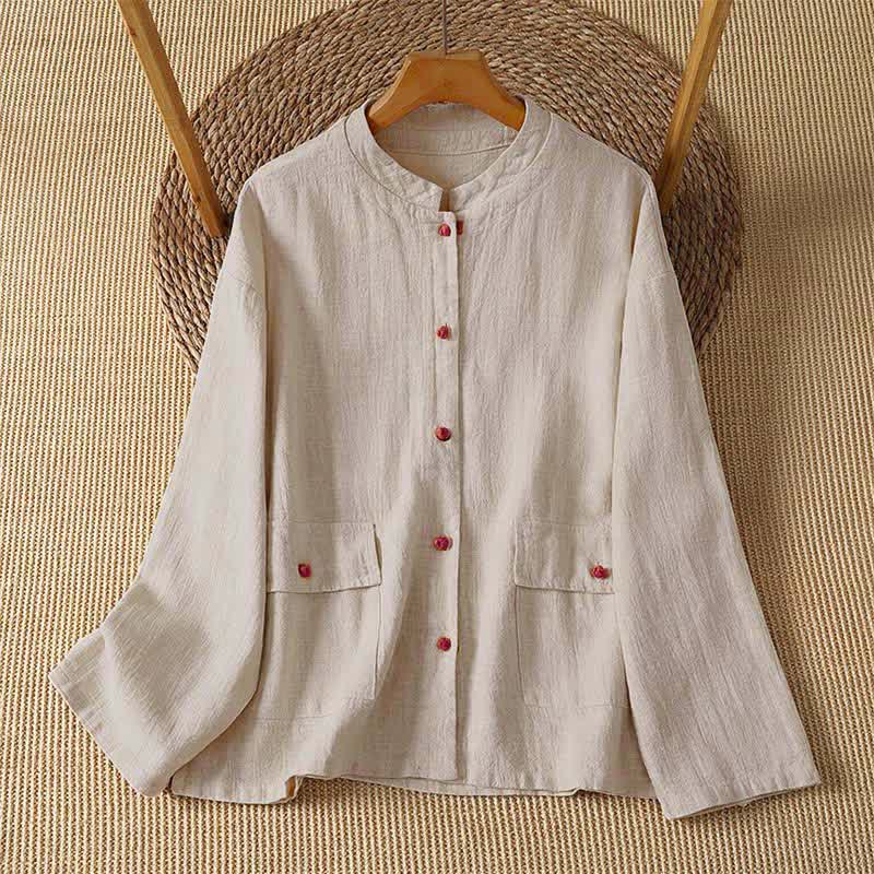 Buddha Stones Camicie da donna a maniche lunghe, tinta unita, stile vintage Tang, con bottoni e tasche, perfette per l'autunno. - Beige - US8-10, UK/AU12-14, EU40-42 (2XL) - image 0