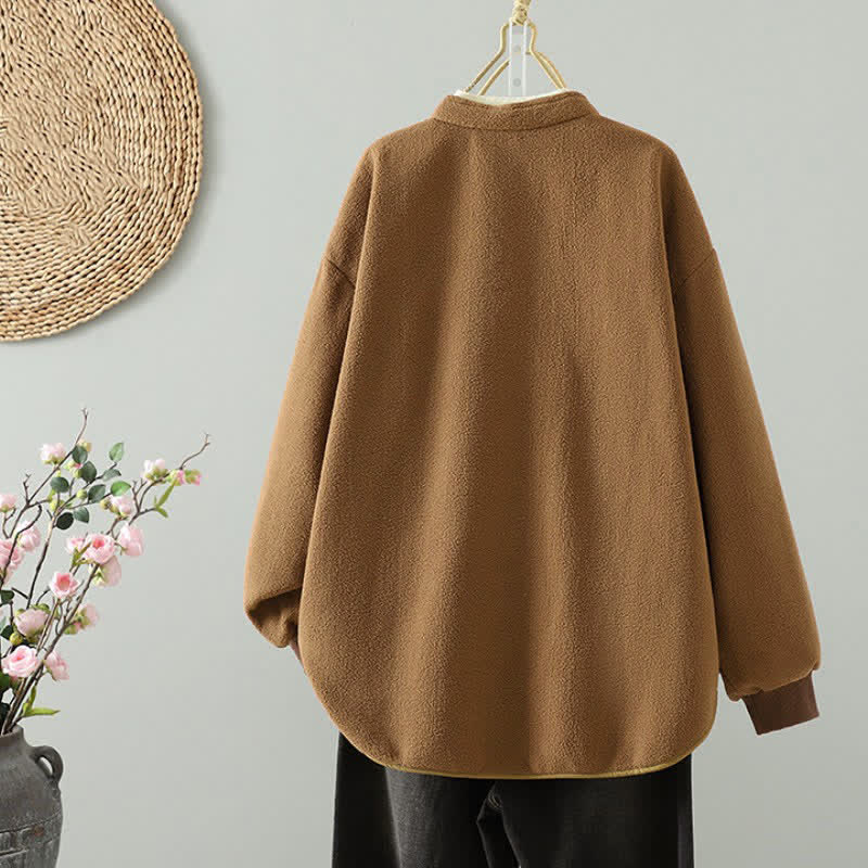 Buddha Stones Giacca invernale casual da donna con colletto alla coreana e tasche, stile Tang, tinta unita. - image 1