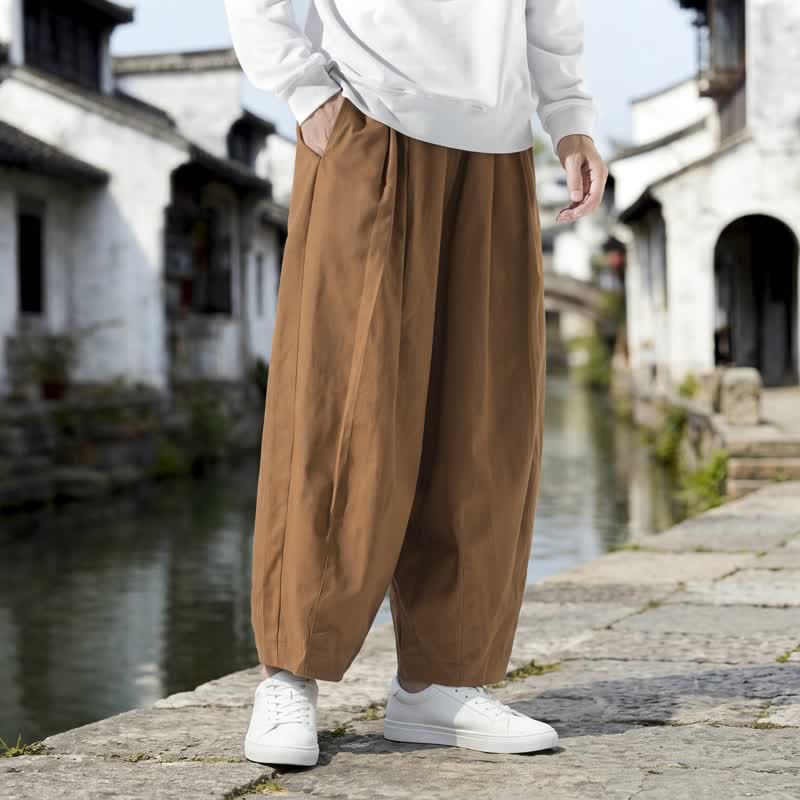 Buddha Stones Pantaloni corti da uomo a gamba dritta, minimalisti e casual, con coulisse, tinta unita, per l'autunno, con tasche. - Siena - US/UK/AU46, EU56 (5XL) - image 0