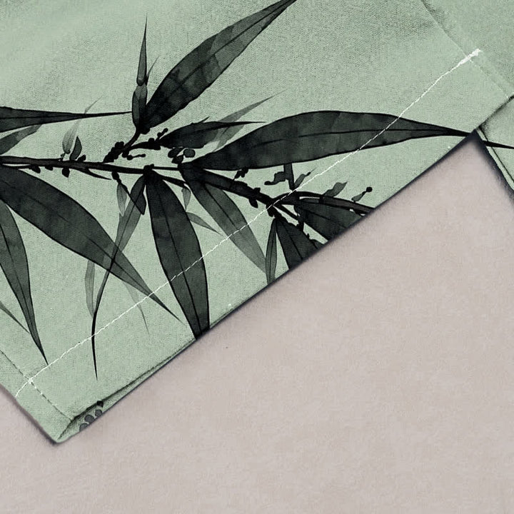 Buddha Stones Pantaloni da donna in puro cotone con elastico in vita e tasche, fantasia orientale con uccelli e bambù. - image 1