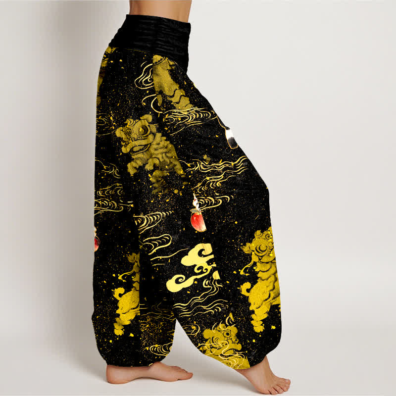 Buddha Stones Pantaloni harem da donna in cotone con motivo "Auspicious Beast Cloud" e vita elasticizzata. - image 2