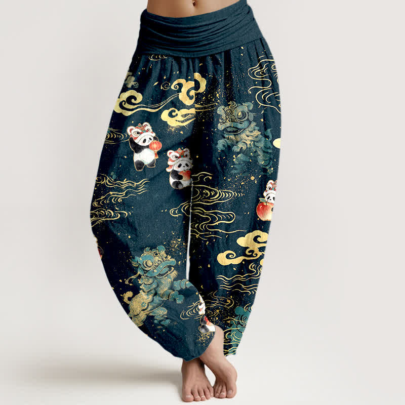 Buddha Stones Pantaloni harem da donna in cotone con motivo "Auspicious Beast Cloud" e vita elasticizzata. - Blu mezzanotte - US16, UK/AU20, EU48 (3XL) - image 5