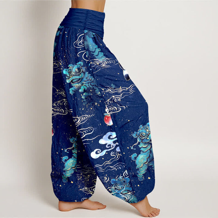 Buddha Stones Pantaloni harem da donna in cotone con motivo "Auspicious Beast Cloud" e vita elasticizzata. - image 9
