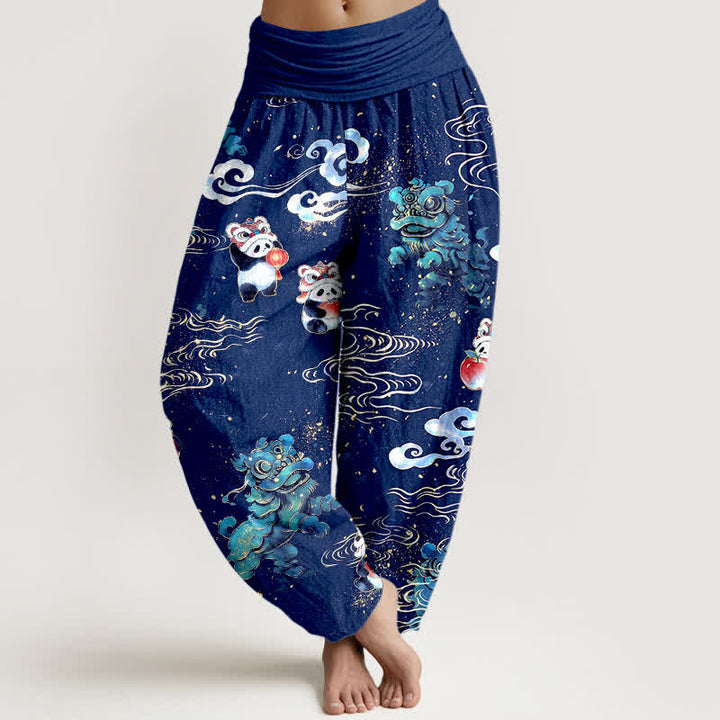 Buddha Stones Pantaloni harem da donna in cotone con motivo "Auspicious Beast Cloud" e vita elasticizzata. - Marina - US16, UK/AU20, EU48 (3XL) - image 8