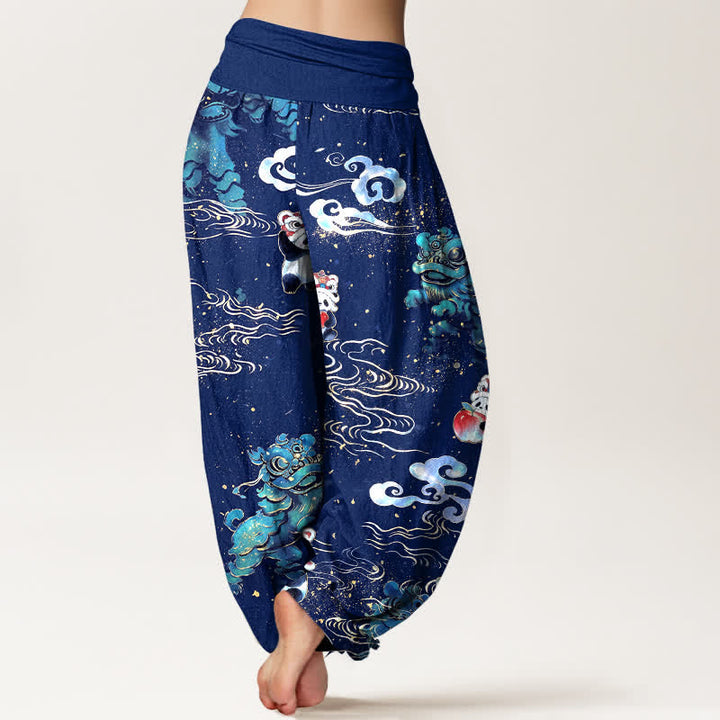 Buddha Stones Pantaloni harem da donna in cotone con motivo "Auspicious Beast Cloud" e vita elasticizzata. - image 10