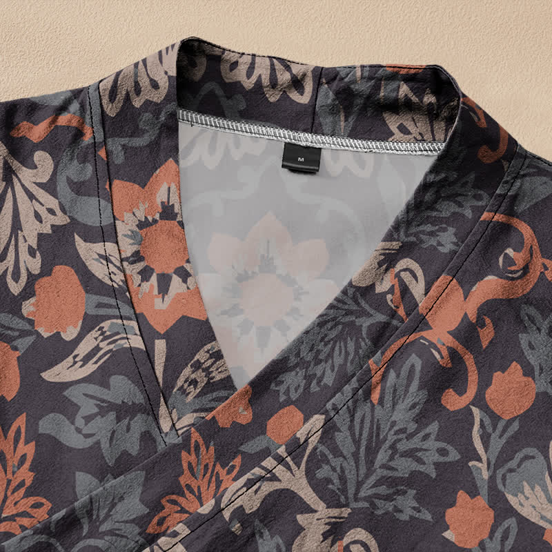 Buddha Stones Camicia da donna a maniche lunghe in cotone stile Hanfu con stampa floreale vintage e motivo a vite, scollo a V e allacciatura a lacci. - image 2