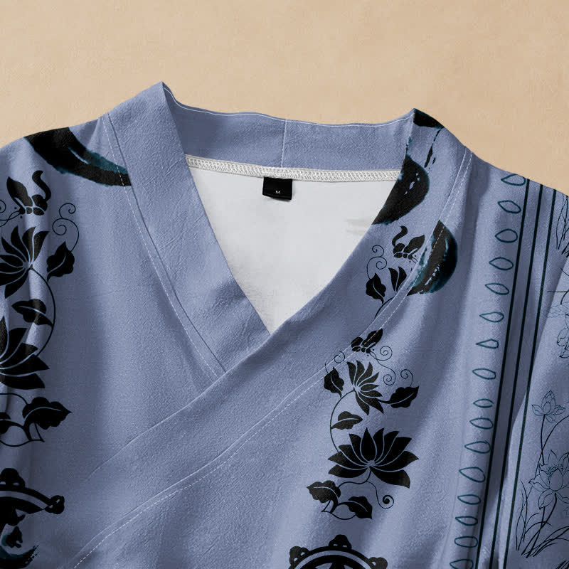 Buddha Stones Kimono da donna a maniche lunghe con scollo a V e allacciatura, in cotone stile boho con motivo floreale e bordo decorativo. - image 2