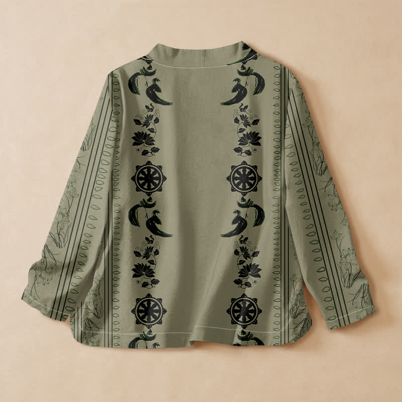 Buddha Stones Kimono da donna a maniche lunghe con scollo a V e allacciatura, in cotone stile boho con motivo floreale e bordo decorativo. - image 8