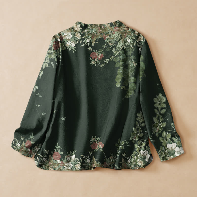 Buddha Stones Kimono da donna a maniche lunghe con scollo a V e allacciatura, in cotone con motivo floreale orientale. - image 6