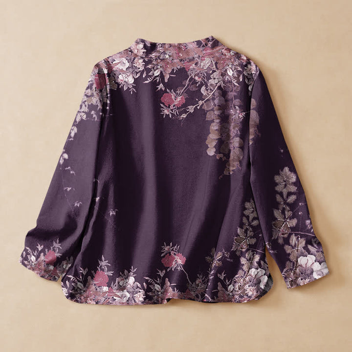 Buddha Stones Kimono da donna a maniche lunghe con scollo a V e allacciatura, in cotone con motivo floreale orientale. - image 8