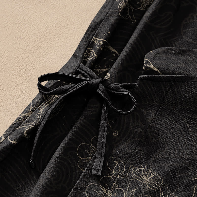 Buddha Stones Kimono da donna a maniche lunghe con scollo a V e allacciatura, in cotone con motivo floreale e carpe koi. - image 3