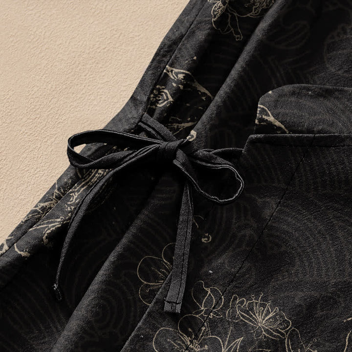 Buddha Stones Kimono da donna a maniche lunghe con scollo a V e allacciatura, in cotone con motivo floreale e carpe koi. - image 3