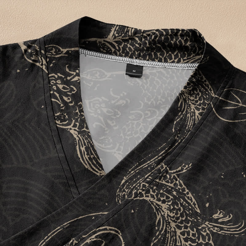 Buddha Stones Kimono da donna a maniche lunghe con scollo a V e allacciatura, in cotone con motivo floreale e carpe koi. - image 2