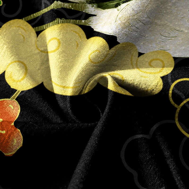 Buddha Stones Kimono da donna a maniche lunghe, stile Hanfu, con scollo a V e allacciatura, in cotone bianco con stampa floreale e gru. - image 4