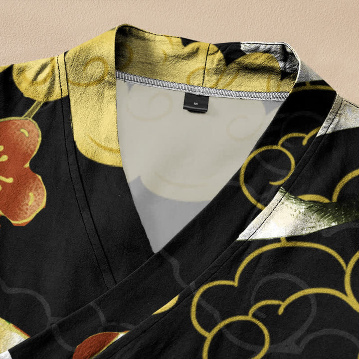Buddha Stones Kimono da donna a maniche lunghe, stile Hanfu, con scollo a V e allacciatura, in cotone bianco con stampa floreale e gru. - image 2