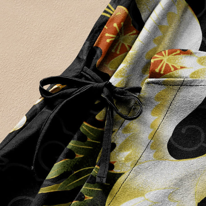 Buddha Stones Kimono da donna a maniche lunghe, stile Hanfu, con scollo a V e allacciatura, in cotone bianco con stampa floreale e gru. - image 3