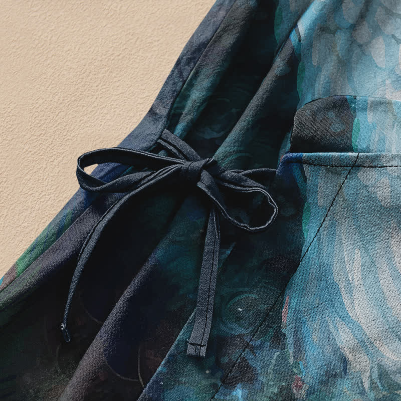 Buddha Stones Kimono da donna a maniche lunghe con scollo a V e allacciatura, in cotone, con motivo a piume di pavone. - image 3