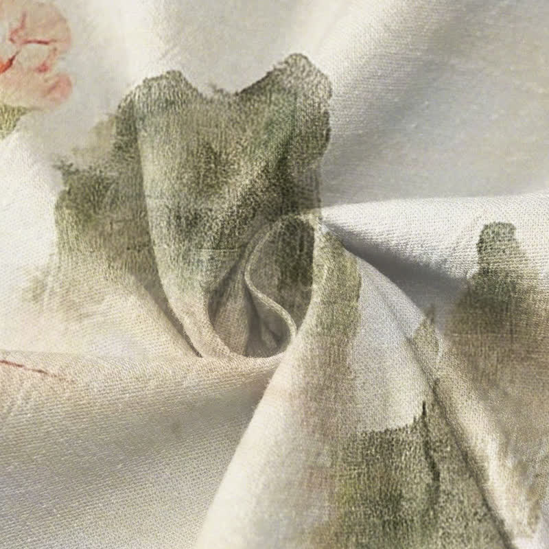 Buddha Stones Kimono da donna a maniche lunghe, stile Hanfu, con scollo a V e allacciatura, in cotone con stampa floreale e farfalle. - image 4