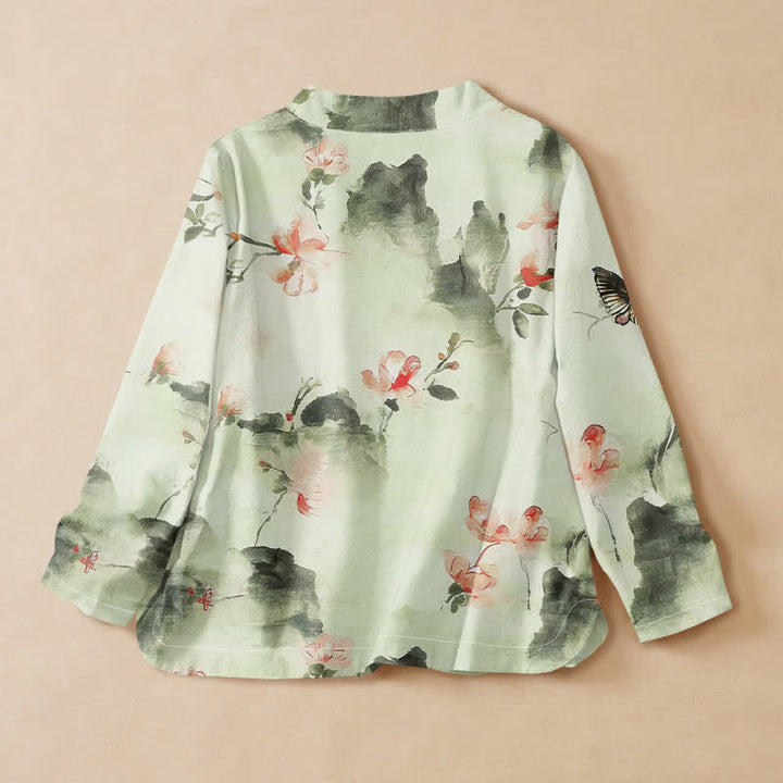 Buddha Stones Kimono da donna a maniche lunghe, stile Hanfu, con scollo a V e allacciatura, in cotone con stampa floreale e farfalle. - image 8