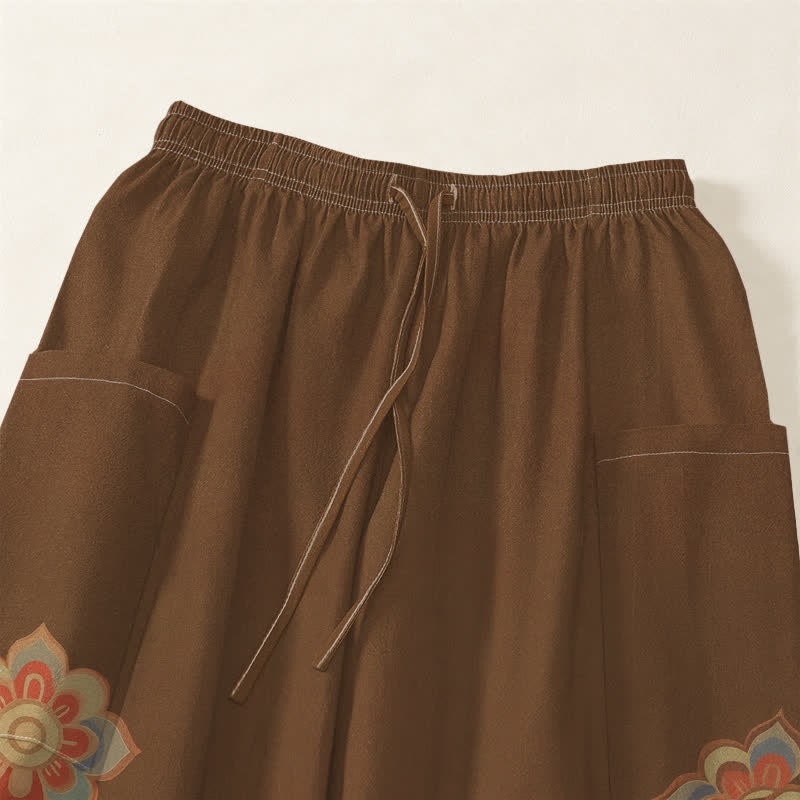 Buddha Stones Pantaloni harem da donna in cotone con elastico in vita e motivo boho cervi nuvole, con tasche laterali. - image 5