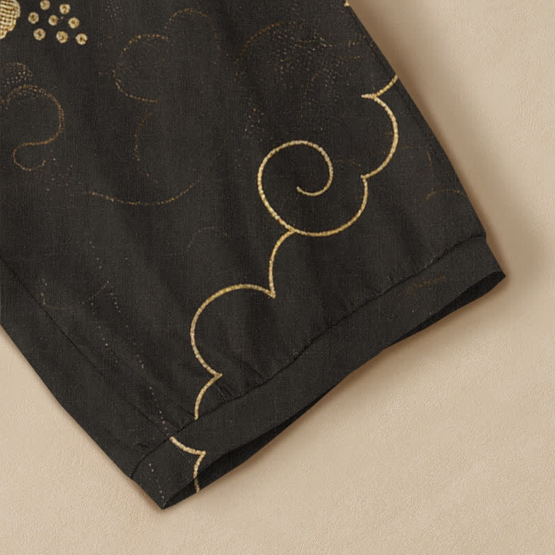 Buddha Stones Pantaloni harem da donna in cotone stile vintage con motivo floreale e nuvole, plissettati e vita elasticizzata, con tasche. - image 5