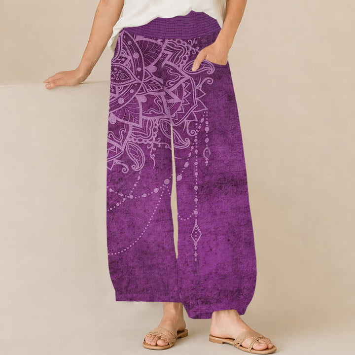 Buddha Stones Pantaloni harem da donna in cotone stile boho con motivo mandala e perline, plissettati e vita elasticizzata, con tasche. - Viola - US16, UK/AU20, EU48 (3XL) - image 0
