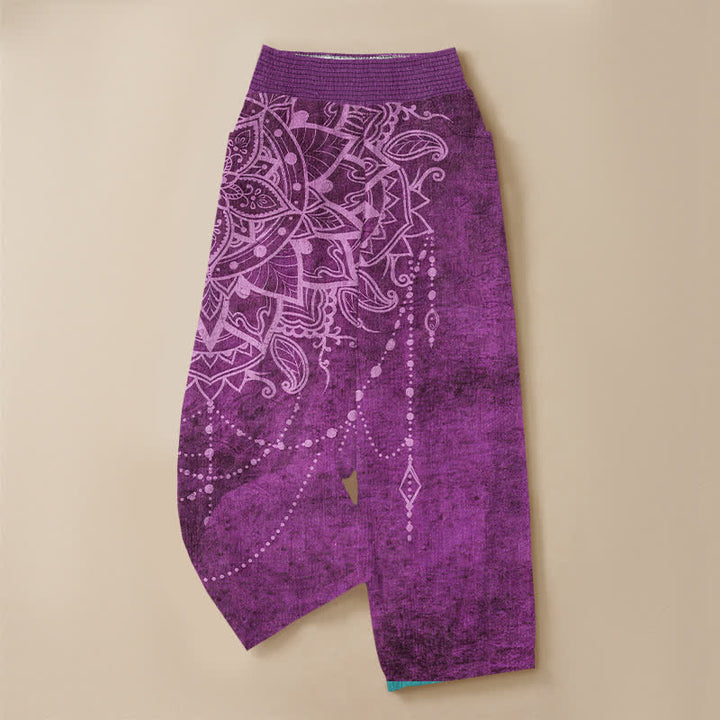 Buddha Stones Pantaloni harem da donna in cotone stile boho con motivo mandala e perline, plissettati e vita elasticizzata, con tasche. - image 3