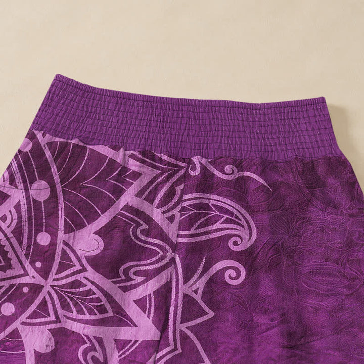 Buddha Stones Pantaloni harem da donna in cotone stile boho con motivo mandala e perline, plissettati e vita elasticizzata, con tasche. - image 4